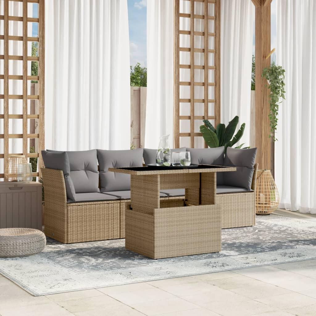 Sofasæt Til Haven 5 Dele Med Hynder Polyrattan - beige og grå / uden opbevaring