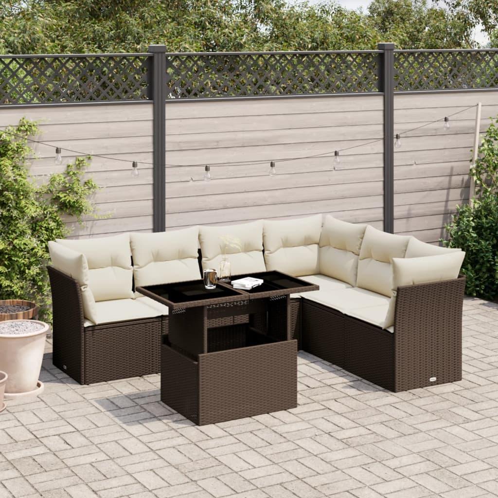 Sofasæt Til Haven 7 Dele Med Hynder Polyrattan - Brun og cremefarvet / uden opbevaring