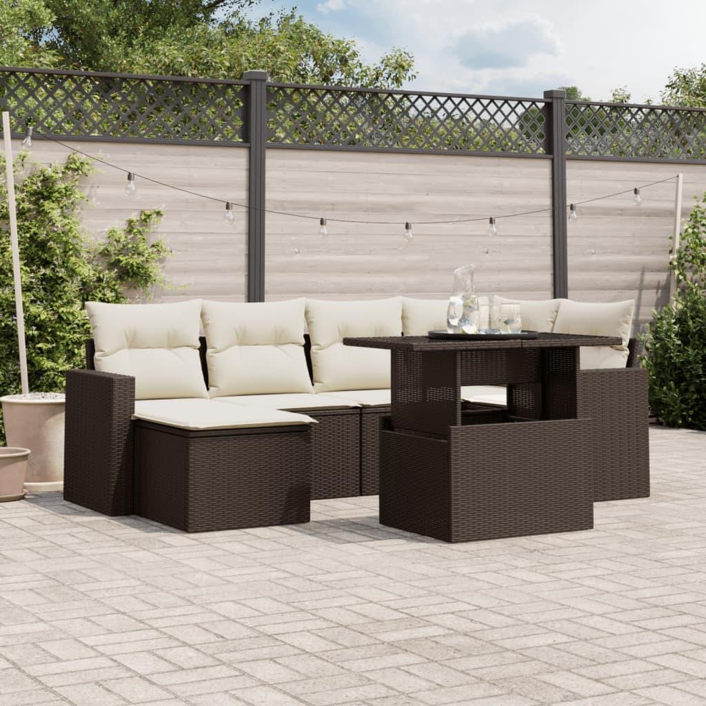Sofasæt Til Haven 7 Dele Med Hynder Polyrattan - Brun og cremefarvet / Uden opbevaring