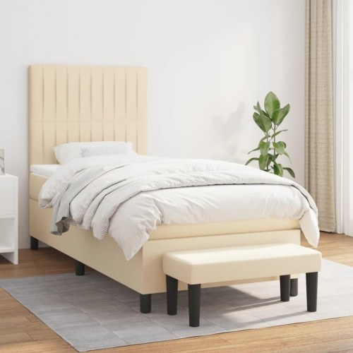 Kontinentalseng med madras 90×190 cm - stof, cremefarvet