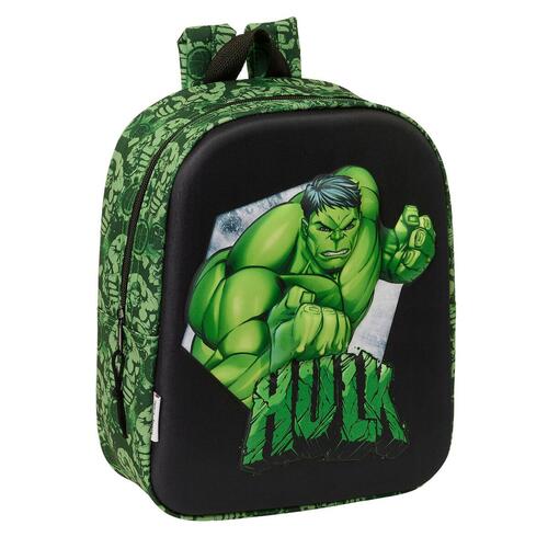 Skoletaske Hulk Sort Grøn 22 x 27 x 10 cm 3D
