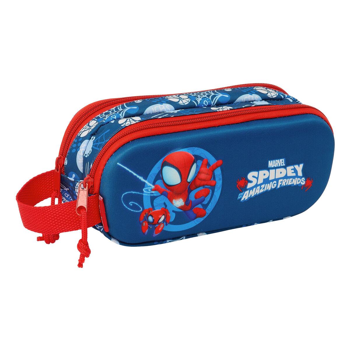 Penalhus Spider-Man - Dobbelt rum, Rød/Marineblå, 21 × 8 × 6 cm, 3D