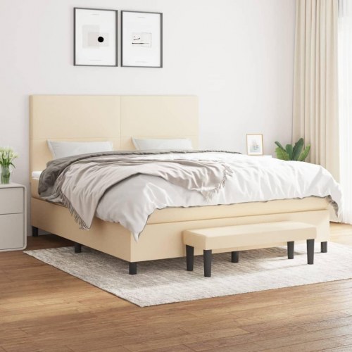 Kontinentalseng med madras 180x200 cm - stof, cremefarvet