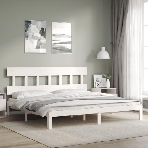 Sengeramme 200 x 200 cm i massivt fyrretræ - hvid
