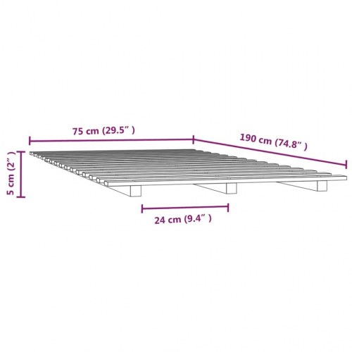Sengestel 75 x 190 cm - massivt fyrretræ, sort