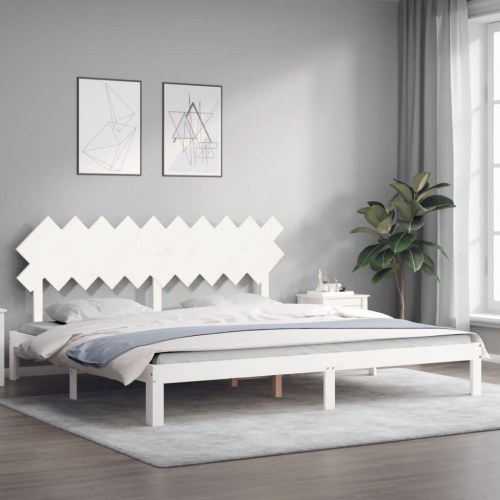 Sengeramme 200 x 200 cm i massivt fyrretræ - hvid