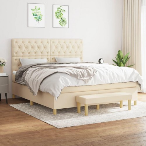 Kontinentalseng 160x200 cm med madras og topmadras - stof, cremefarvet