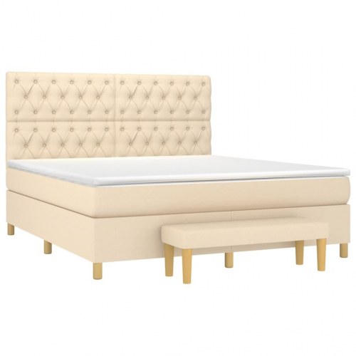 Kontinentalseng 160x200 cm med madras og topmadras - stof, cremefarvet