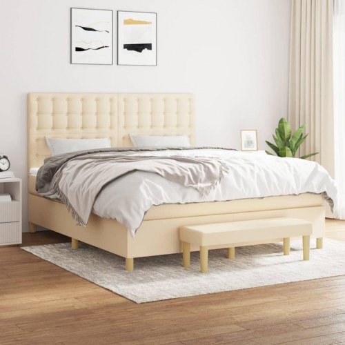 Kontinentalseng med madras 160x200 cm - stof, cremefarvet