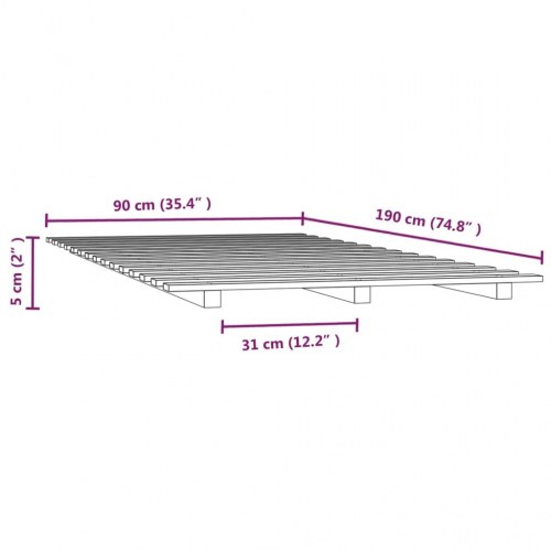 Sengestel 90x190 cm i massivt fyrretræ - hvid