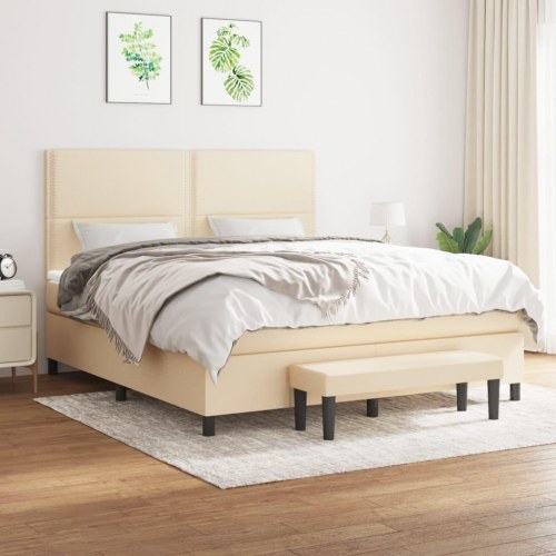 Kontinentalseng med madras 180x200 cm - stof, cremefarvet