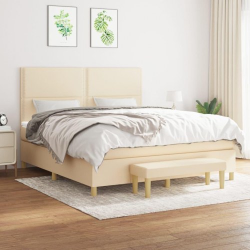 Kontinentalseng med madras 180x200 cm - stof, cremefarvet