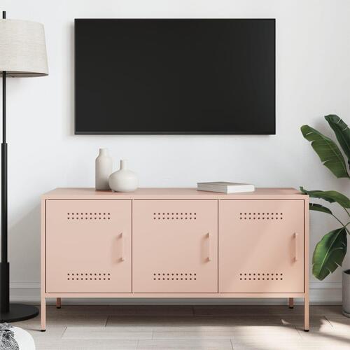 Tv-bord 100,5x39x50,5 cm stål lyserød