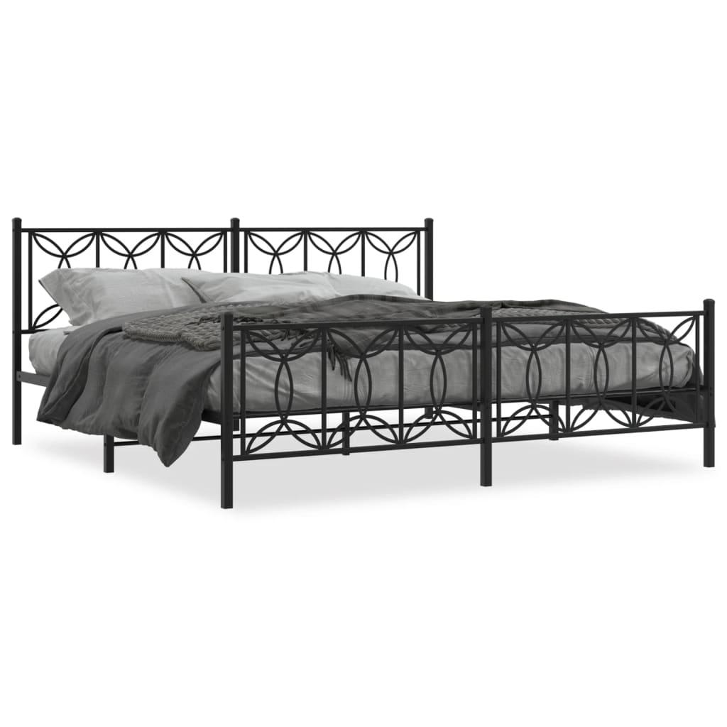 Sengeramme med sengegavl og fodgærde 193x203 cm metal sort