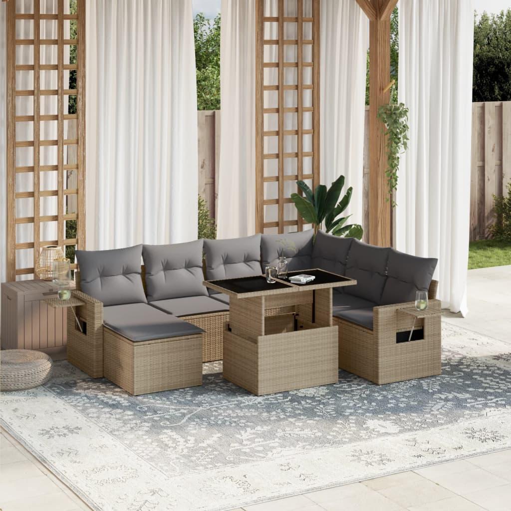 Havesofasæt i polyrattan - 8 dele med hynder, beige
