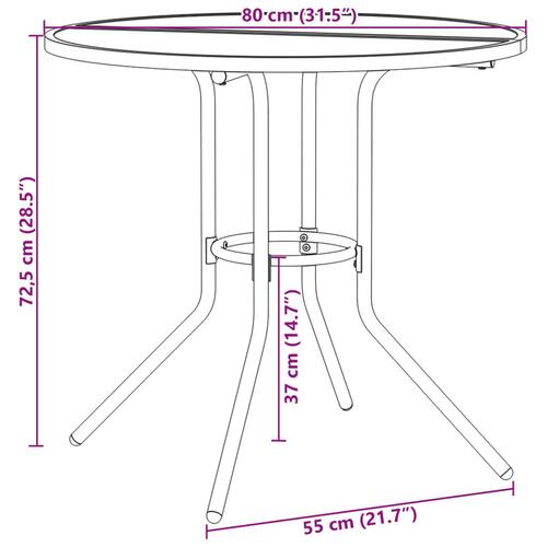 Terrassebord Ø80x72,5 cm pulverlakeret stål antracitgrå