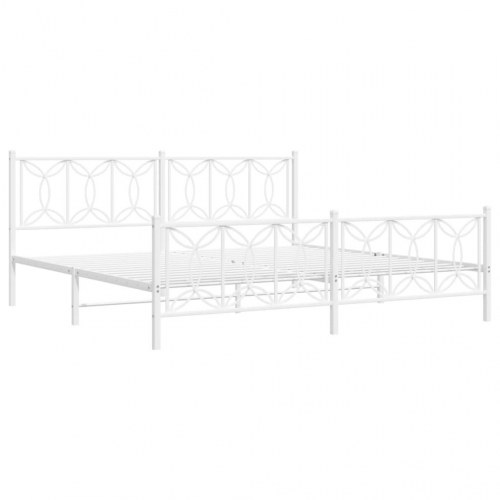 Sengeramme med gavl og fodgærde 200x200 cm - metal, hvid