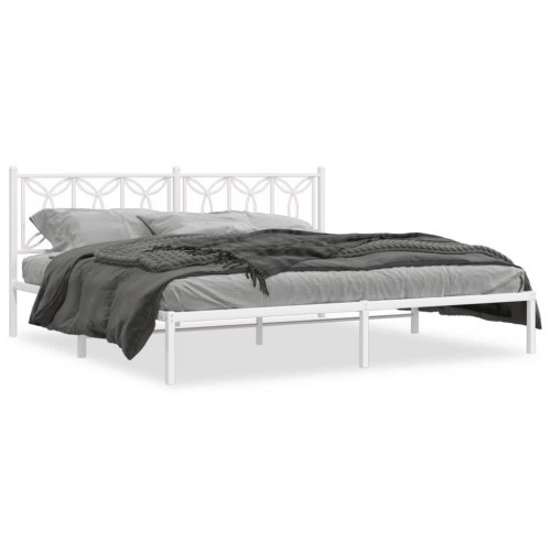 Sengeramme med sengegavl 200×200 cm - metal, hvid
