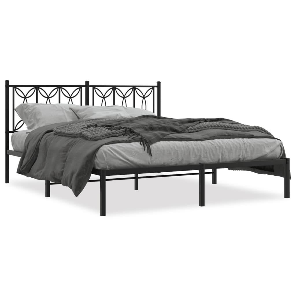 Sengeramme med sengegavl 150 × 200 cm - metal, sort