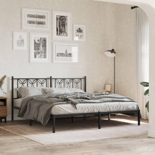 Sengeramme med sengegavl 180×200 cm - metal, sort