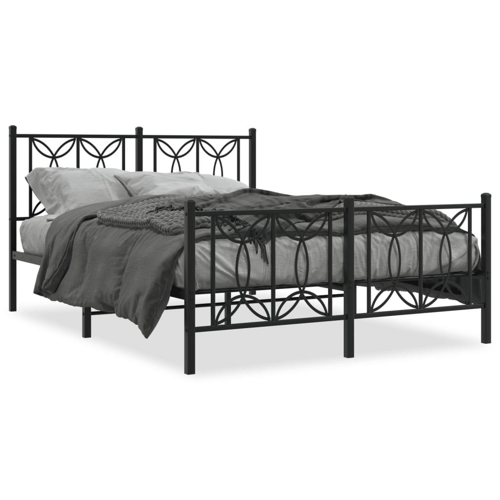 Sengeramme med sengegavl og fodgærde 135x190 cm metal sort