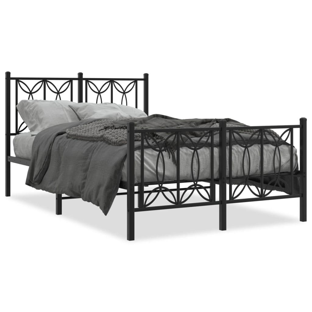 Sengeramme med sengegavl og fodgærde 120×190 cm - metal, sort