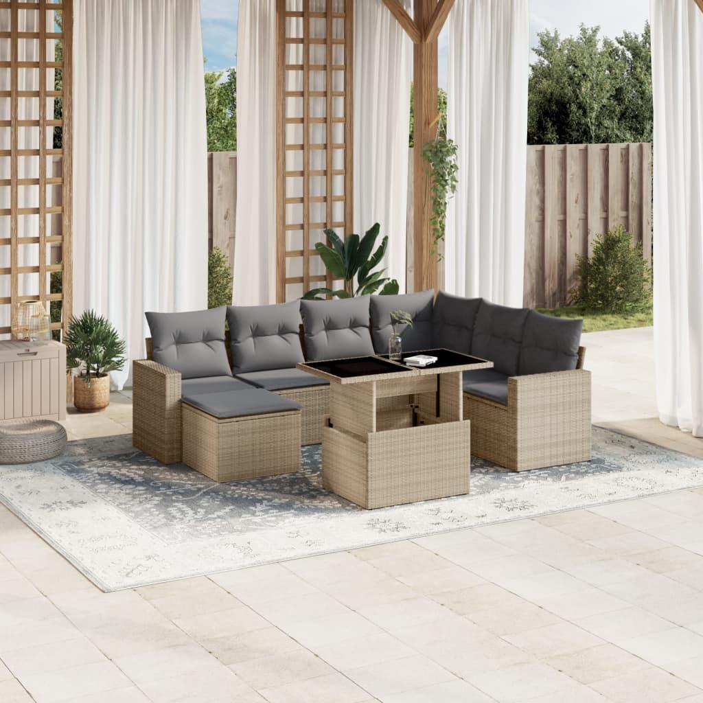 Sofasæt Til Haven 8 Dele Med Hynder Polyrattan - beige og grå