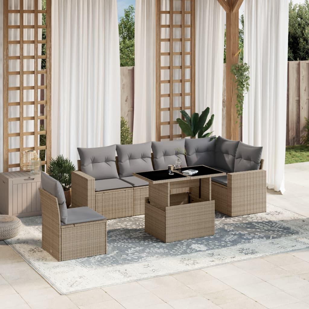 Sofasæt Til Haven 7 Dele Med Hynder Polyrattan - beige og grå