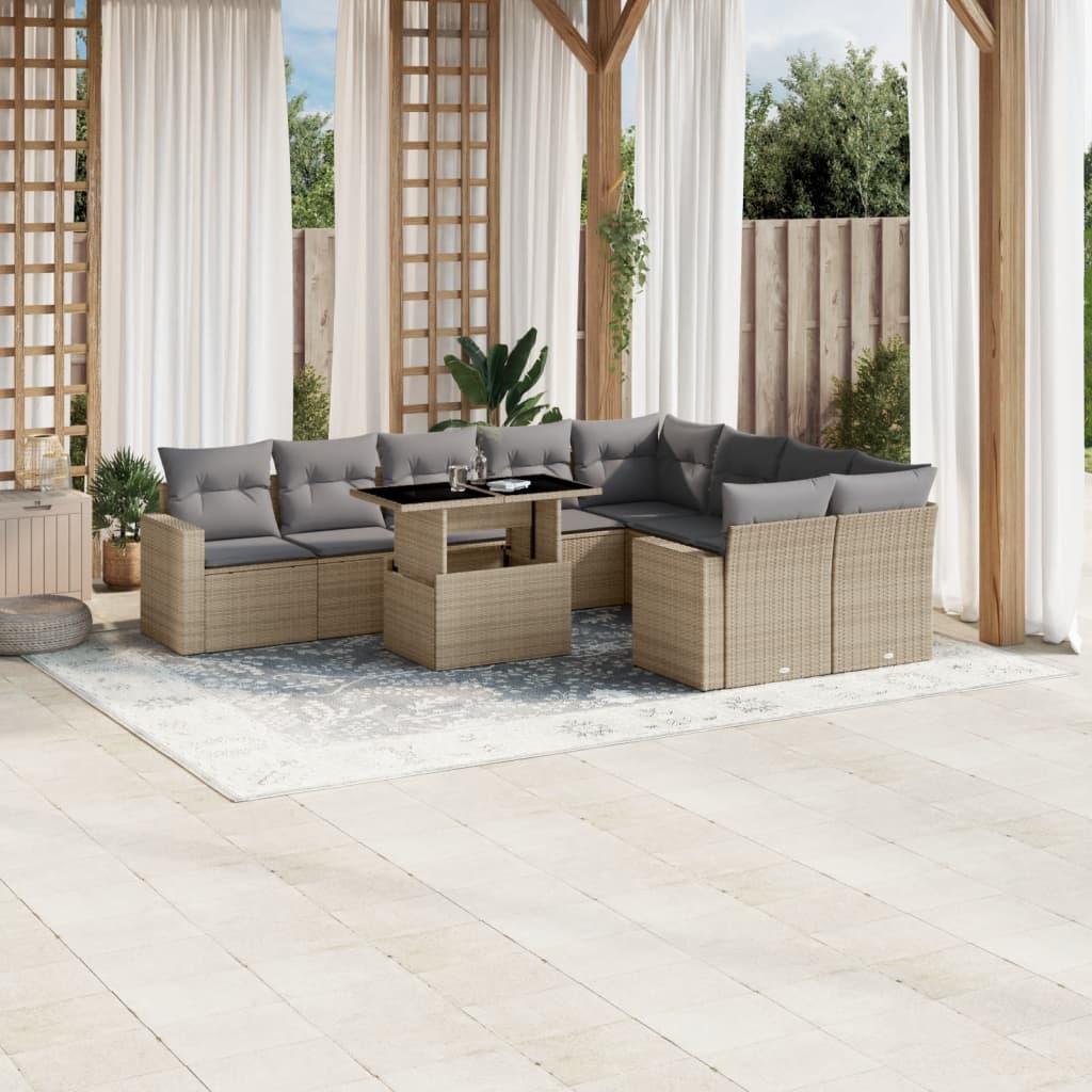 Sofasæt Til Haven 10 Dele Med Hynder Polyrattan - beige og grå