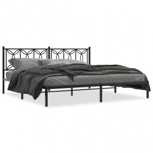 Sengeramme med sengegavl 200x200 cm metal sort