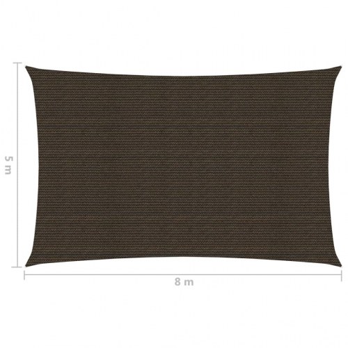 Solsejl 5 × 8 m - rektangulært HDPE 160 g/m², brun