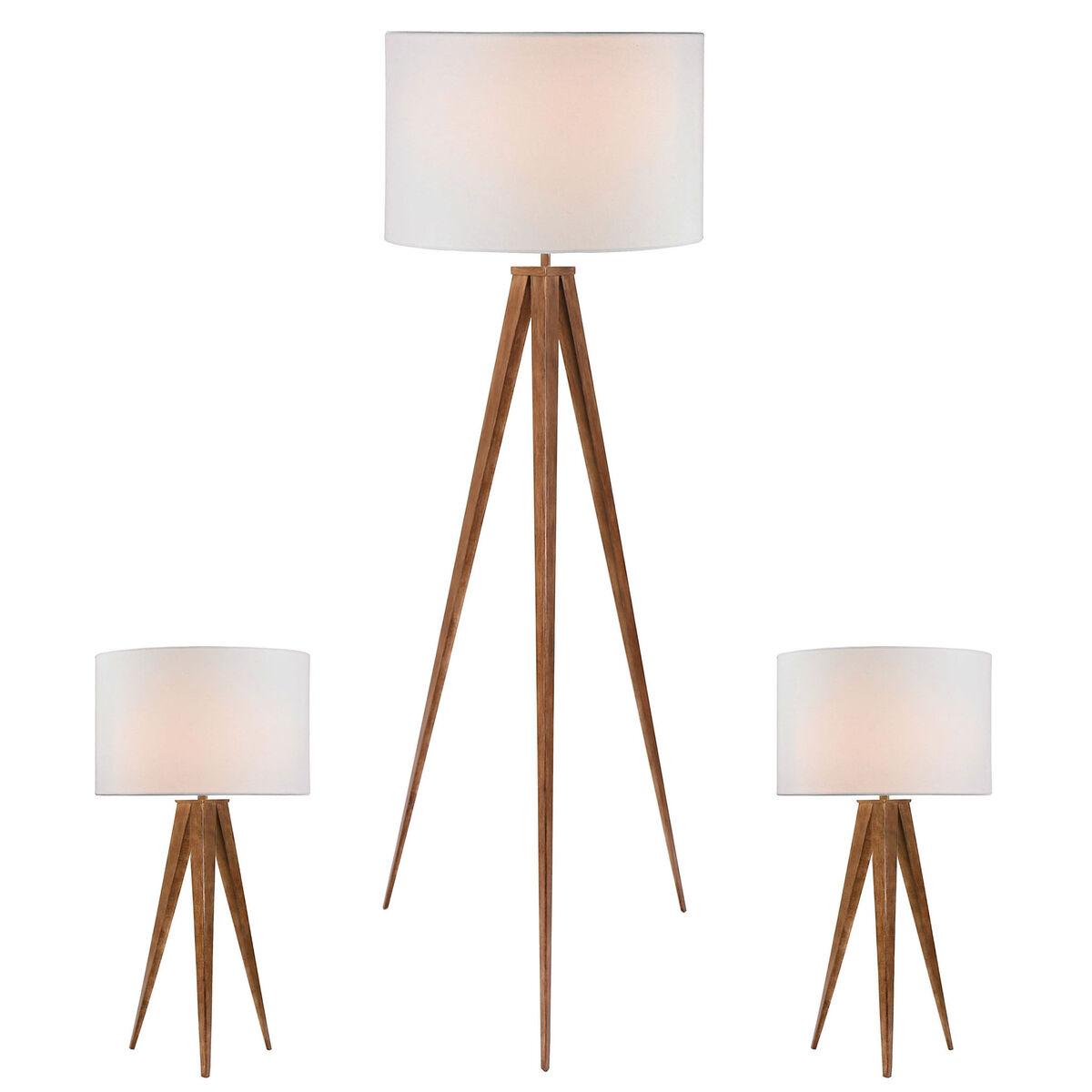 Gulvlampe Home Esprit Brun Træ Metal Aluminium 40 X 40 X 153 Cm 3 Dele