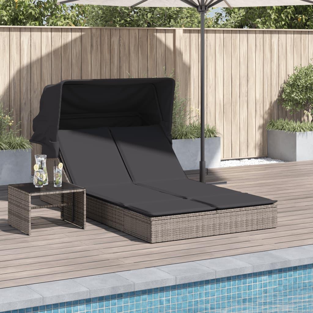 Solseng Med Baldakin Hynder Polyrattan Grå