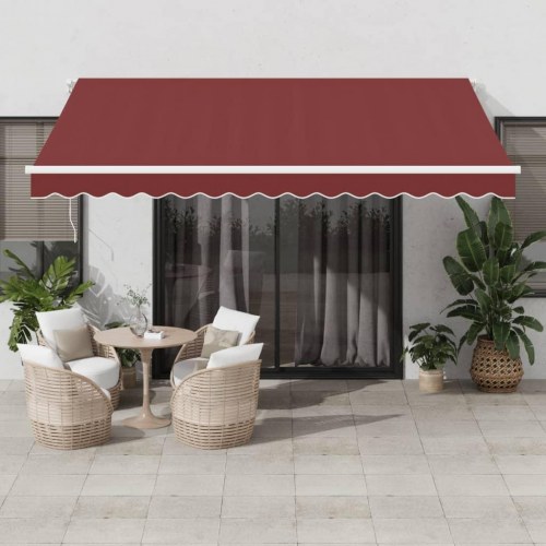Markise med LED-lys 400 × 300 cm - automatisk betjening, bordeaux