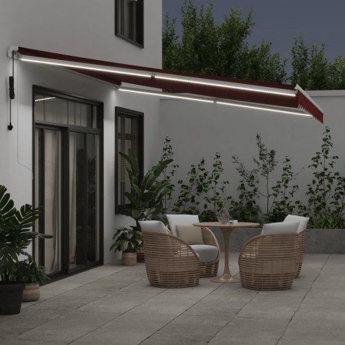 Markise med LED-lys 450 × 350 cm - automatisk betjening, bordeaux