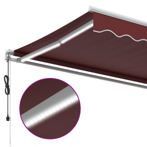 Markise med LED-lys 450 × 350 cm - automatisk betjening, bordeaux