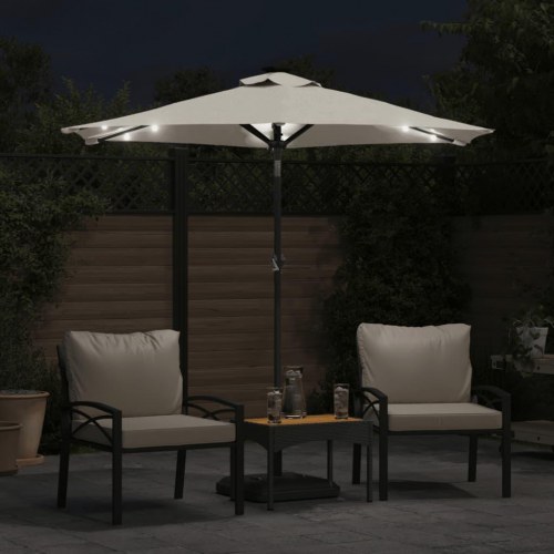 Parasol med LED-lys og stålstang 225x225x212 cm hvid