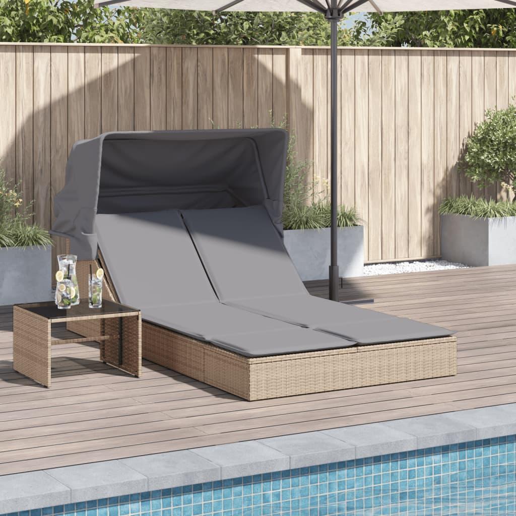 Solseng Med Baldakin Hynder Polyrattan Beige