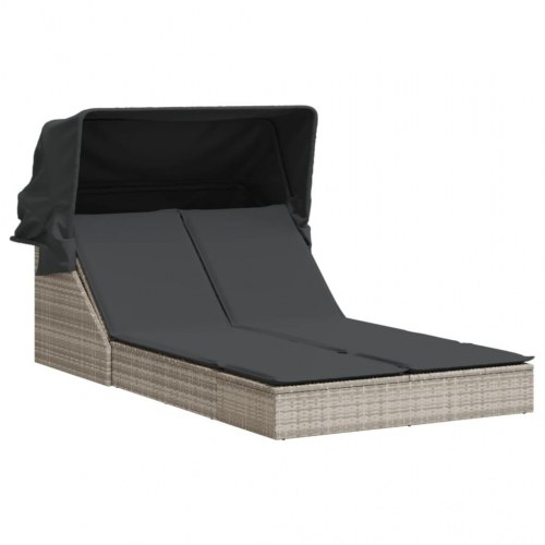 Solseng med baldakin og hynder polyrattan lysegrå