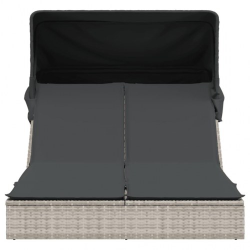 Solseng med baldakin og hynder polyrattan lysegrå