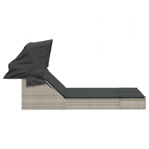 Solseng med baldakin og hynder polyrattan lysegrå