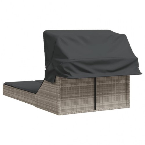 Solseng med baldakin og hynder polyrattan lysegrå