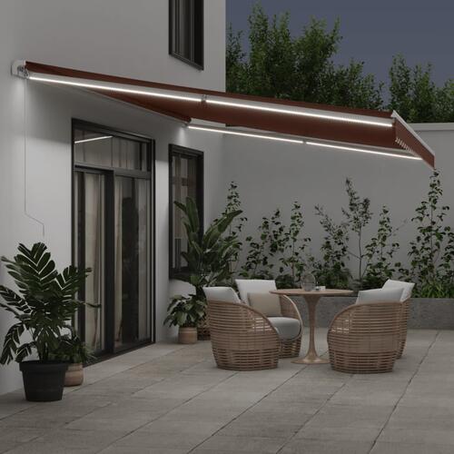 Markise med LED-lys 600x350 cm manuel betjening brun