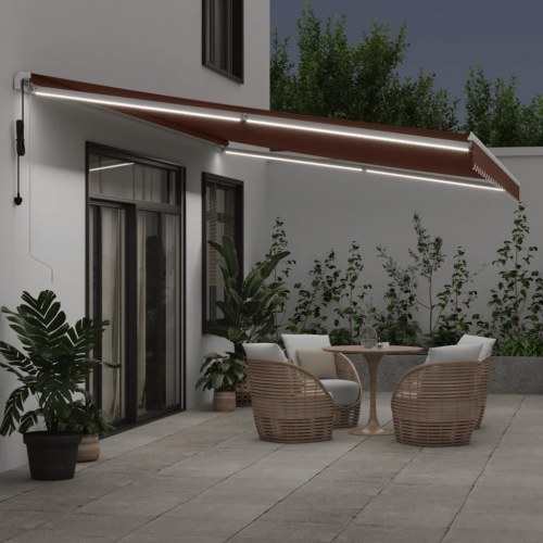 Markise med LED-lys 600×300 cm - automatisk betjening, brun
