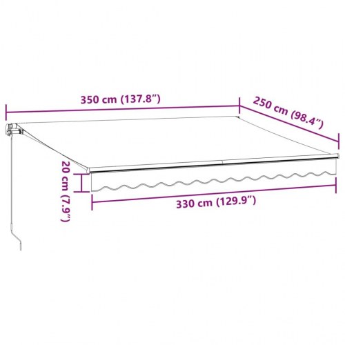 Manuel markise med LED-lys 350 x 250 cm - brun