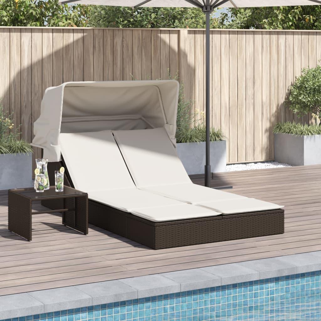 Solseng Med Baldakin Hynder Polyrattan Brun