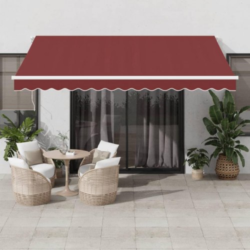 Markise med LED-lys 400 × 350 cm - automatisk betjening, bordeaux