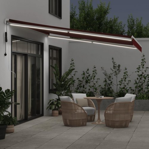 Markise med LED-lys 400 × 350 cm - automatisk betjening, bordeaux