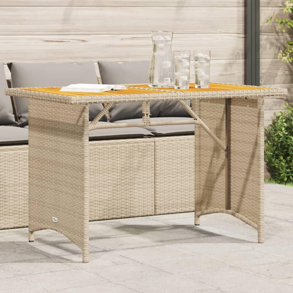 Havebord med træplade 110x68x70 cm polyrattan beige billede