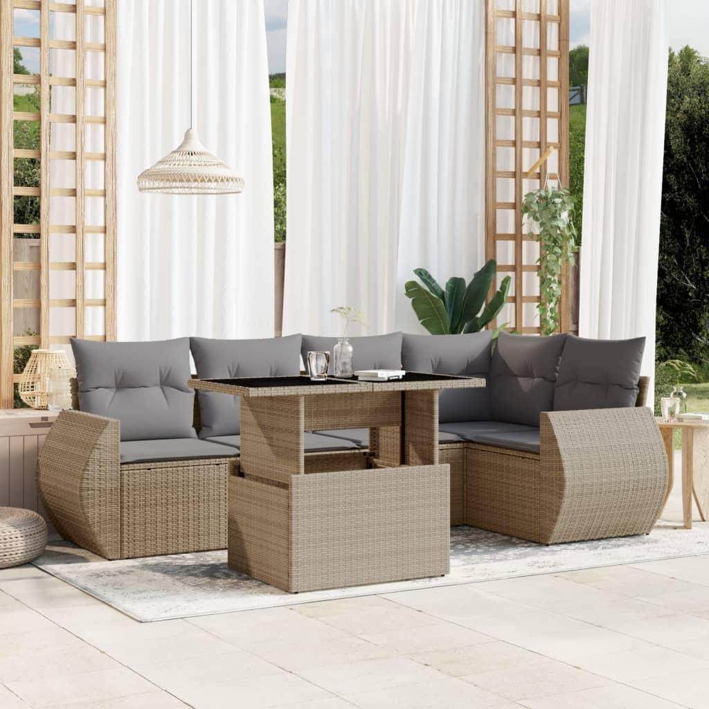 Sofasæt Til Haven 6 Dele Med Hynder Polyrattan - beige og grå / uden opbevaring